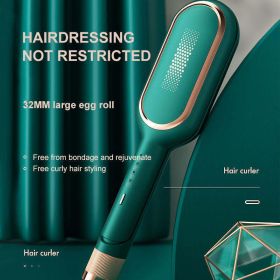 Electric Fully Automatic Curling Iron Large Volume Big Wave Lazy Curling Artifact 32mm Electric negative ions Curling Iron Does Not Hurt Hair Curler (Color: Green)